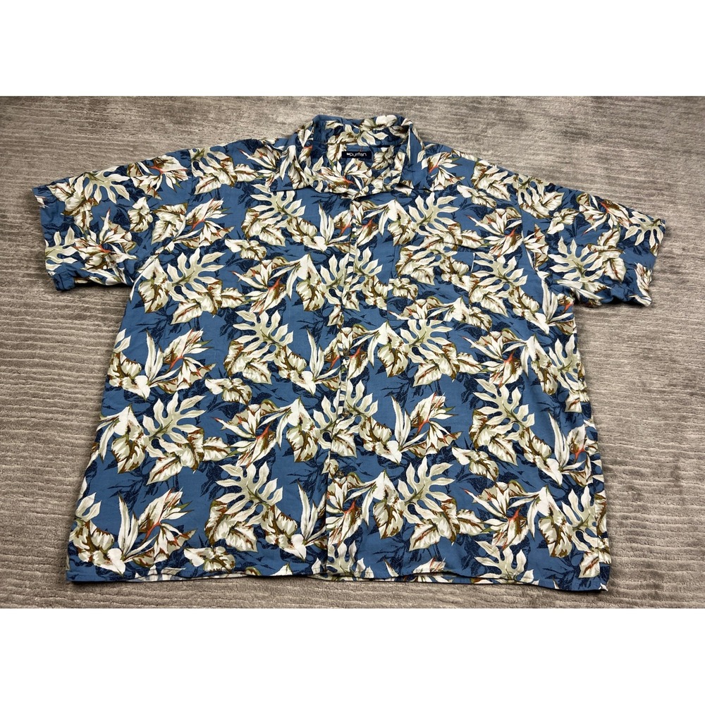 Puritan Button Down Mens 2XL Blue Tropical Floral Hawaiian Camp Shirt Short Slv